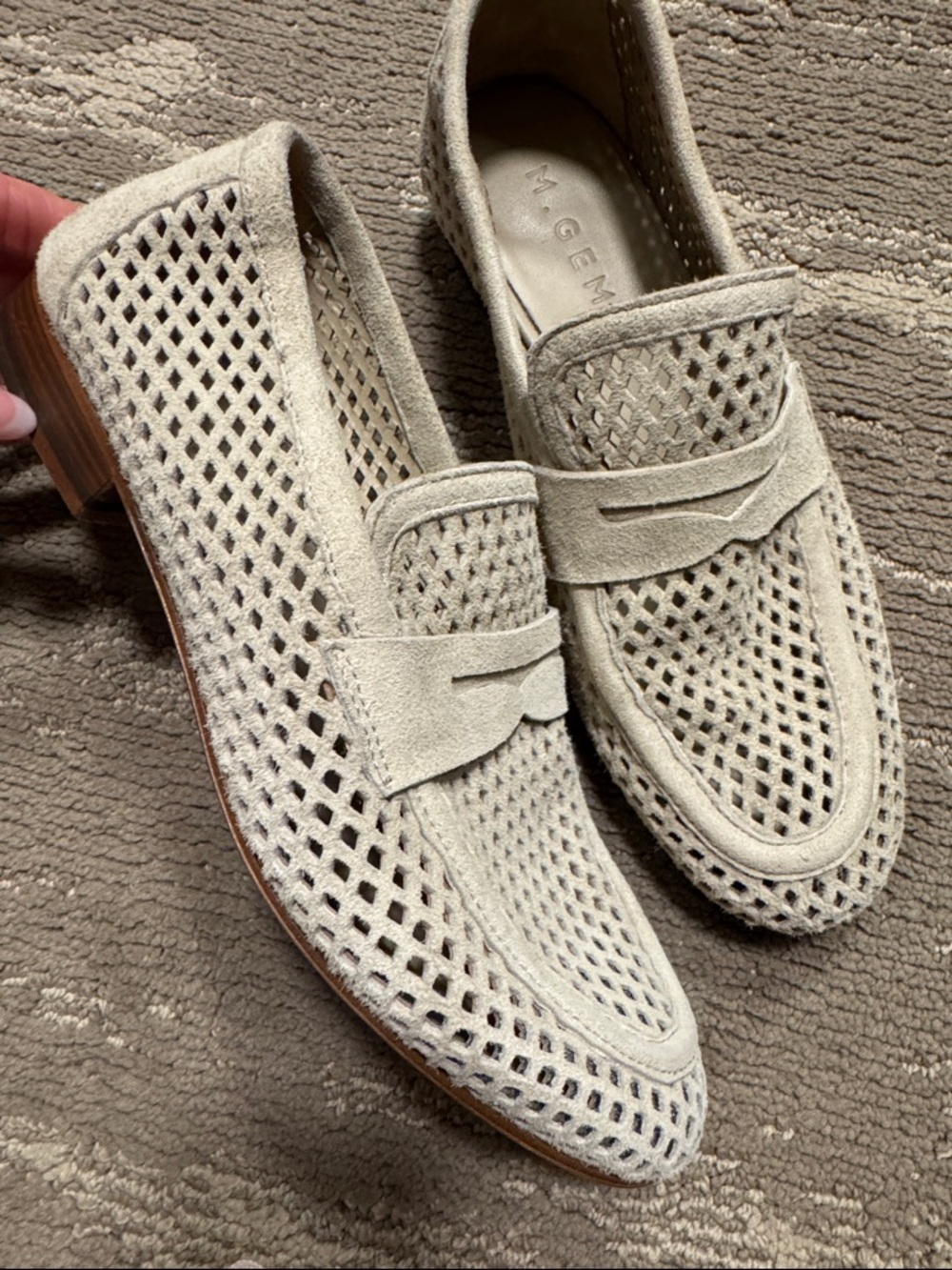 M. Gemi Light Beige Suede Perforated Penny Loafers